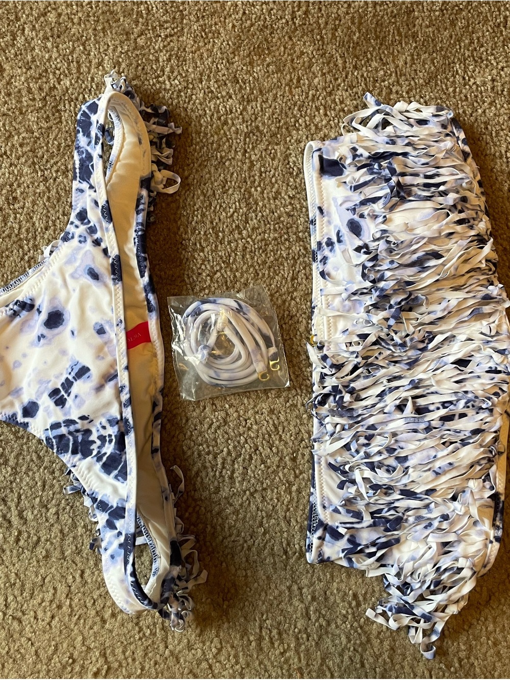 Victoria's Secret White and Navy Blue Fringe Bikini Set